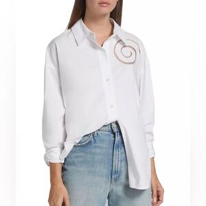 STAUD Emersyn Eyelet-embroidered Shirt In White